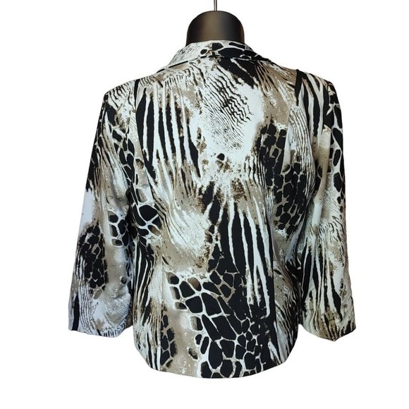 RUSSELL KEMP NEW YORK Women M Brown Multi Animal Print Open Front Blazer Jacket - Picture 2 of 4
